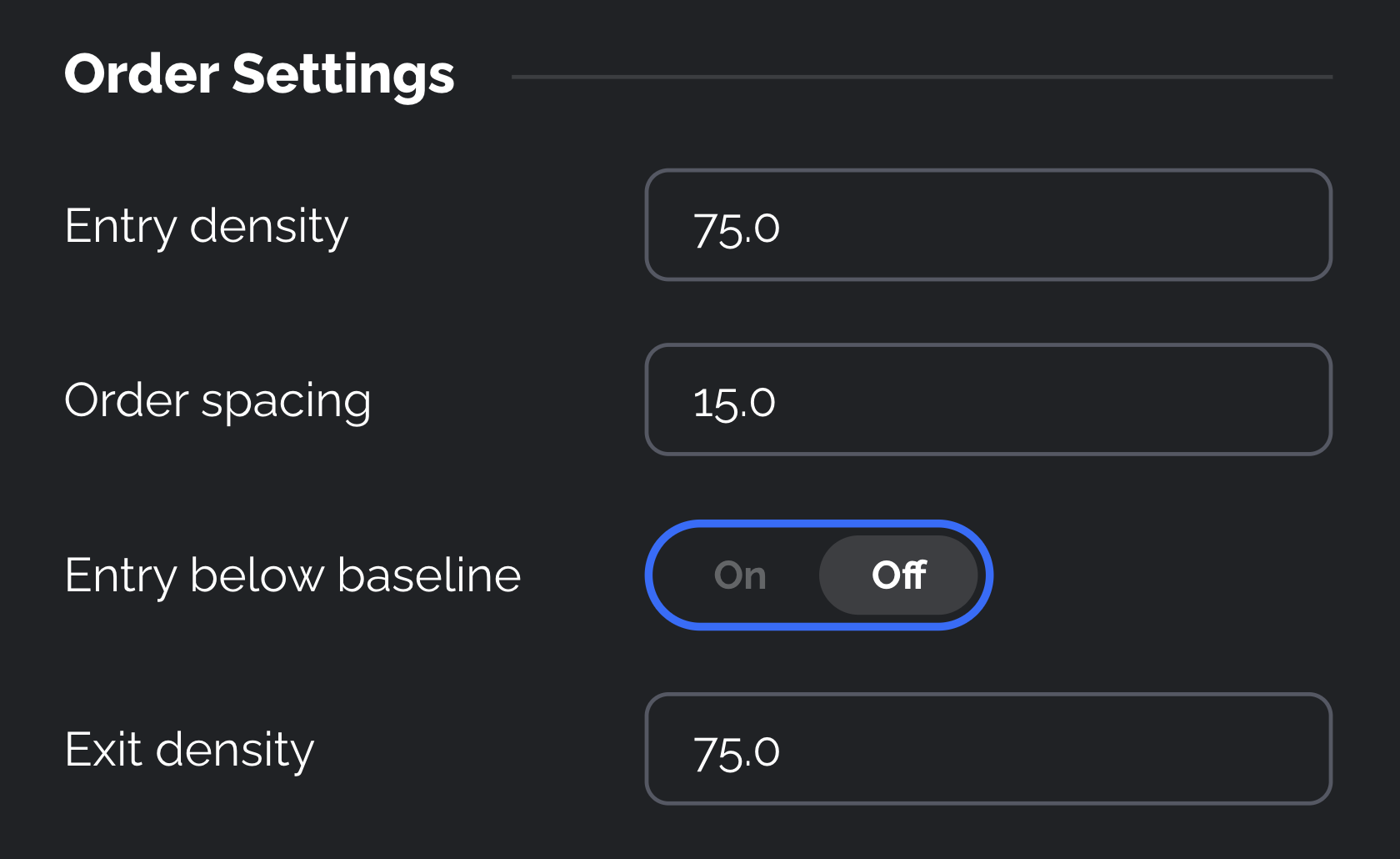 Reversio Order Settings